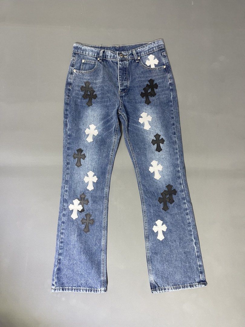 Chrome hearts cross patch pants (Category: Jeans) located in Manila. Submitted by mine2ownit (Listing ID 1464841642, Image 1). Description: size 32 on waist fit to 28-34 Brand new no issue Unisex Loc manila.