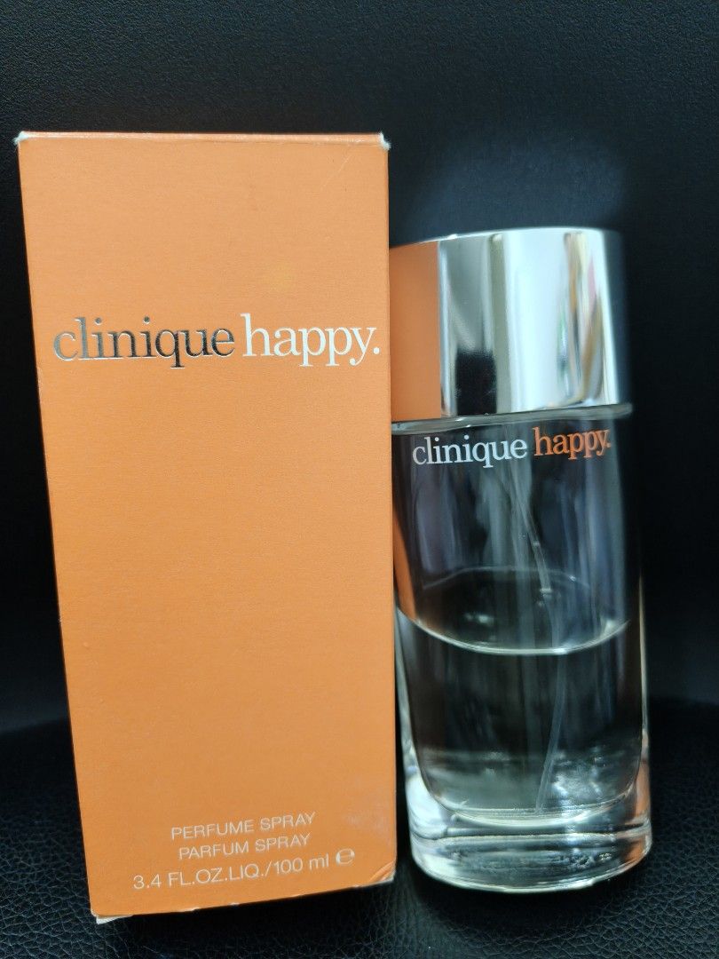 Clinique happy perfume spray (Category: Fragrance & Deodorants) located in Pasay City. Submitted by biancabee25 (Listing ID 1464820696, Image 1). Description: used est remaining vol 40-50ml with box original.