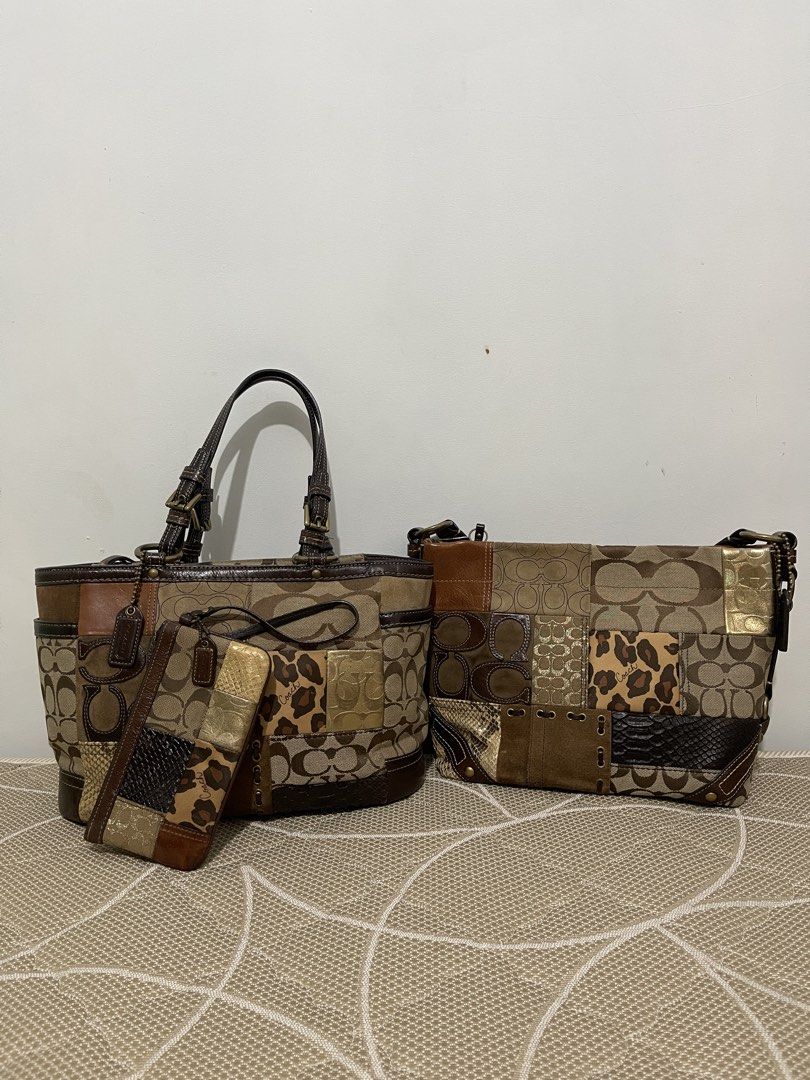 Coach Leopard patchwork Set (Category: Shoulder Bags) located in San Jose del Monte. Submitted by luckyy123.bear (Listing ID 1464850912, Image 1). Description: from my personal collection set. Wrislet, tote and carly rare gem. All are rank a no issue can nego. Open for Layaway 1 month. 30% dp.