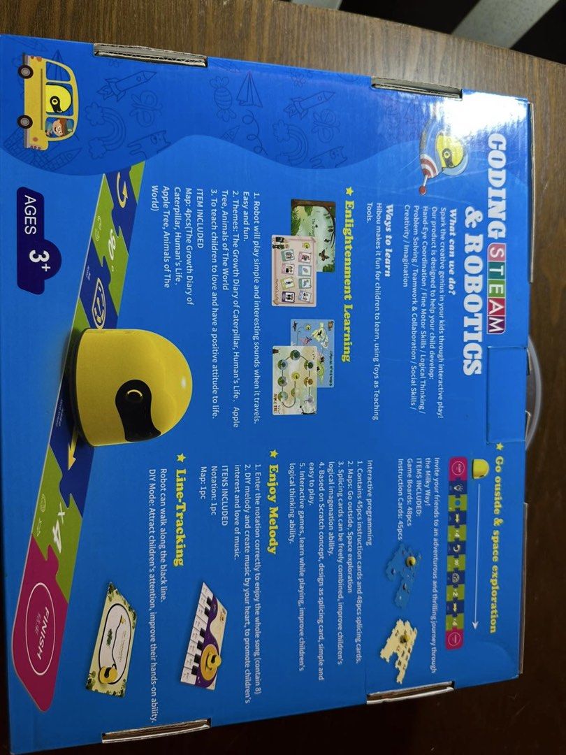 Coding & STEAM Robotics Educational Toy for Kids Age 3+ (Category: Educational & Learning Toys) located in Quezon City. Submitted by gab_tan (Listing ID 1464895802, Image 2). Description: - Ideal for kids aged 3 and above - Introduces STEM concepts like interactive programming, line-tracking, and melody creation - Complete set includes: robot toy, 48 game boards, 45 instruction cards, and maps - Boosts hand-eye coordination, logical thinking, and