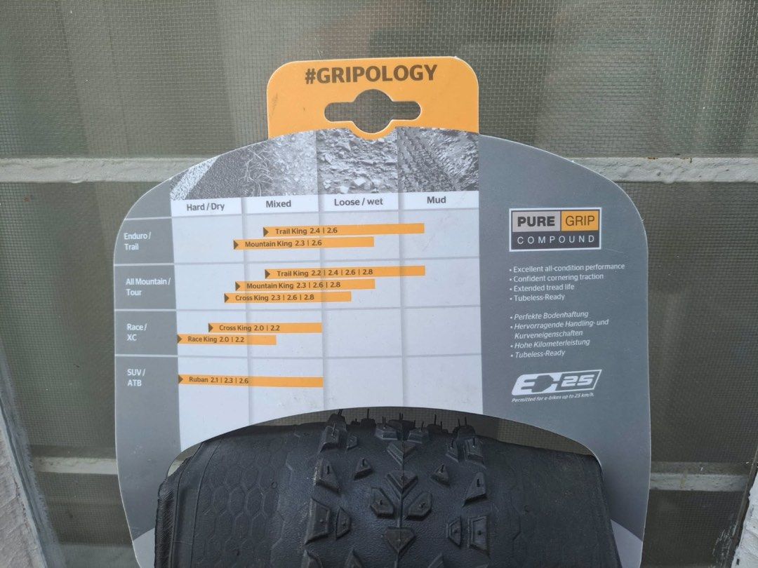 Continental Race King ShieldWall 26" (Category: Bicycles) located in Las Pinas. Submitted by kyoyaanime (Listing ID 1464913625, Image 3). Description: - Item: Continental Race King ShieldWall Mountain Bike Tyre - Size: 26" x 2.20 - Compound: PureGrip compound for reliable grip - Setup: Tubeless ready with black foldable skin casing - Performance: Designed for XC and race riding with low rolling resistance - Condition: Brand new on original cardbo