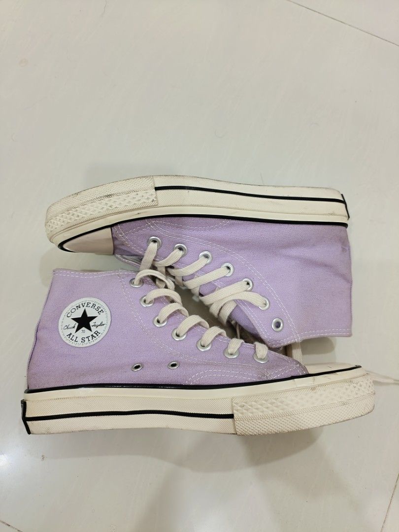 Converse Chuck 70 High Vapor Violet A02754C (Category: Sneakers) located in Manila. Submitted by sienasiena (Listing ID 1464836263, Image 1). Description: - Model: Converse Chuck 70 High Top - Color: Vapor Violet with cream laces and midsoles - Material: Classic canvas upper with CHUCK TAYLOR 70 CONVERSE HIGH VAPOR VIOLET Women's size 7.5 - Euro 38 Men's Size 5.5 All goods no issue and original. Need some cleaning for the dust. contrast stitching