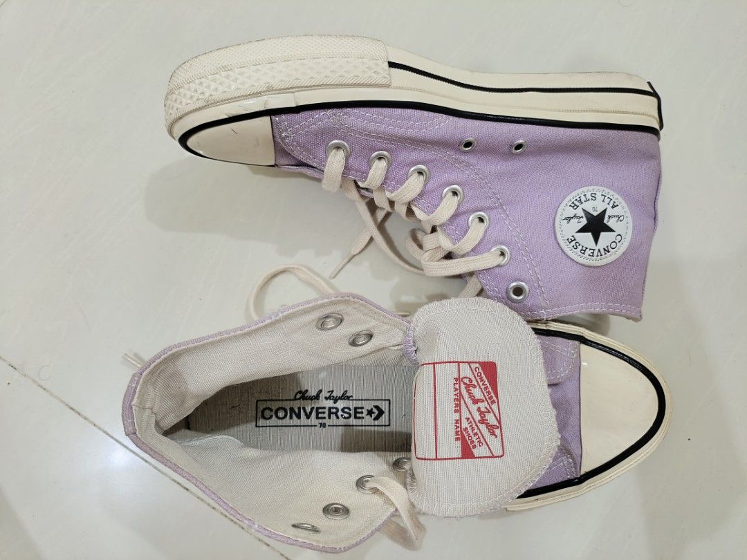 Converse Chuck 70 High Vapor Violet A02754C (Category: Sneakers) located in Manila. Submitted by sienasiena (Listing ID 1464836263, Image 3). Description: - Model: Converse Chuck 70 High Top - Color: Vapor Violet with cream laces and midsoles - Material: Classic canvas upper with CHUCK TAYLOR 70 CONVERSE HIGH VAPOR VIOLET Women's size 7.5 - Euro 38 Men's Size 5.5 All goods no issue and original. Need some cleaning for the dust. contrast stitching