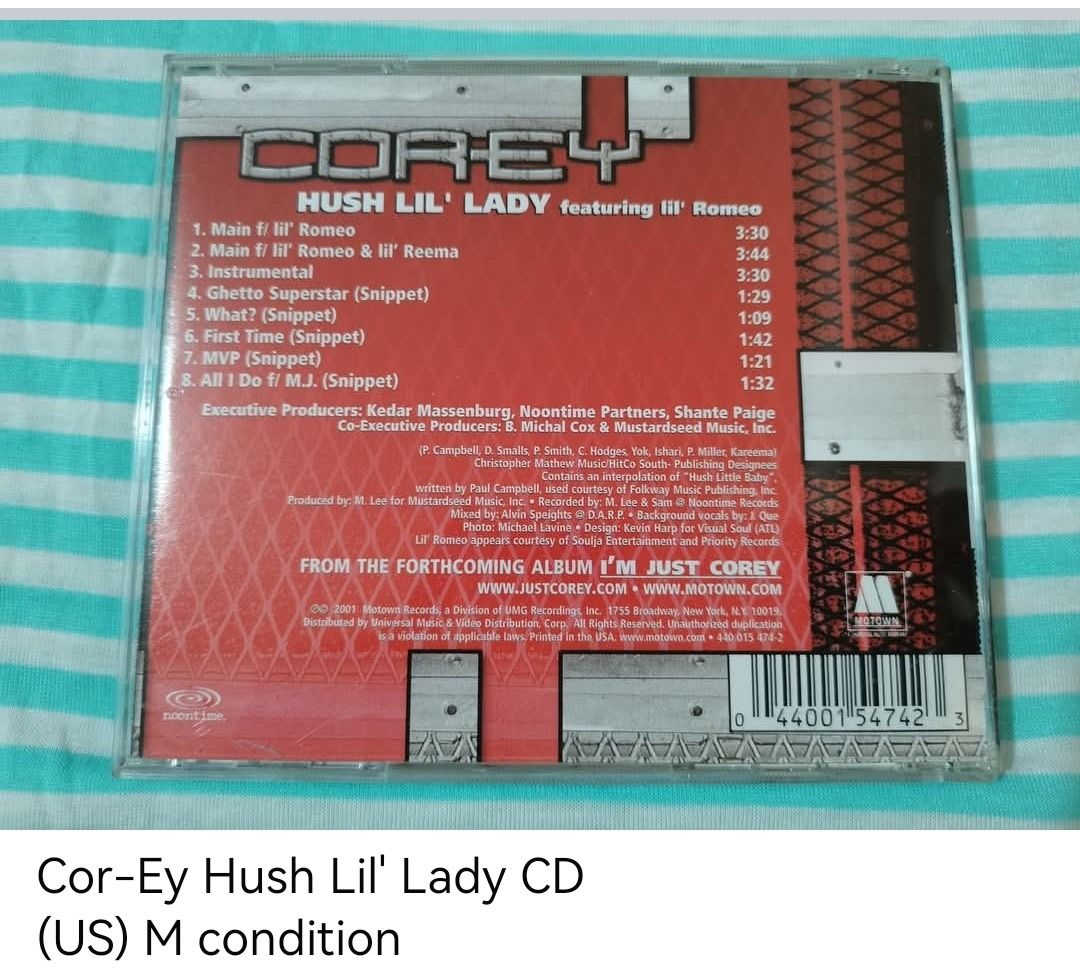 Cor-Ey Hush Lil' Lady CD (unsealed) (Category: CDs & DVDs) located in Dangcagan. Submitted by cd_haven5 (Listing ID 1464793714, Image 2). Description: #FORSALE #FORSALE #FORSALE #Authentic #Legit #Original We only sell original items. All items posted are on hand. Please message me for availability of the item/s because the items are also posted on my other online stores. All items are imported unless stated PH. We also accept Pre-orders. Payment