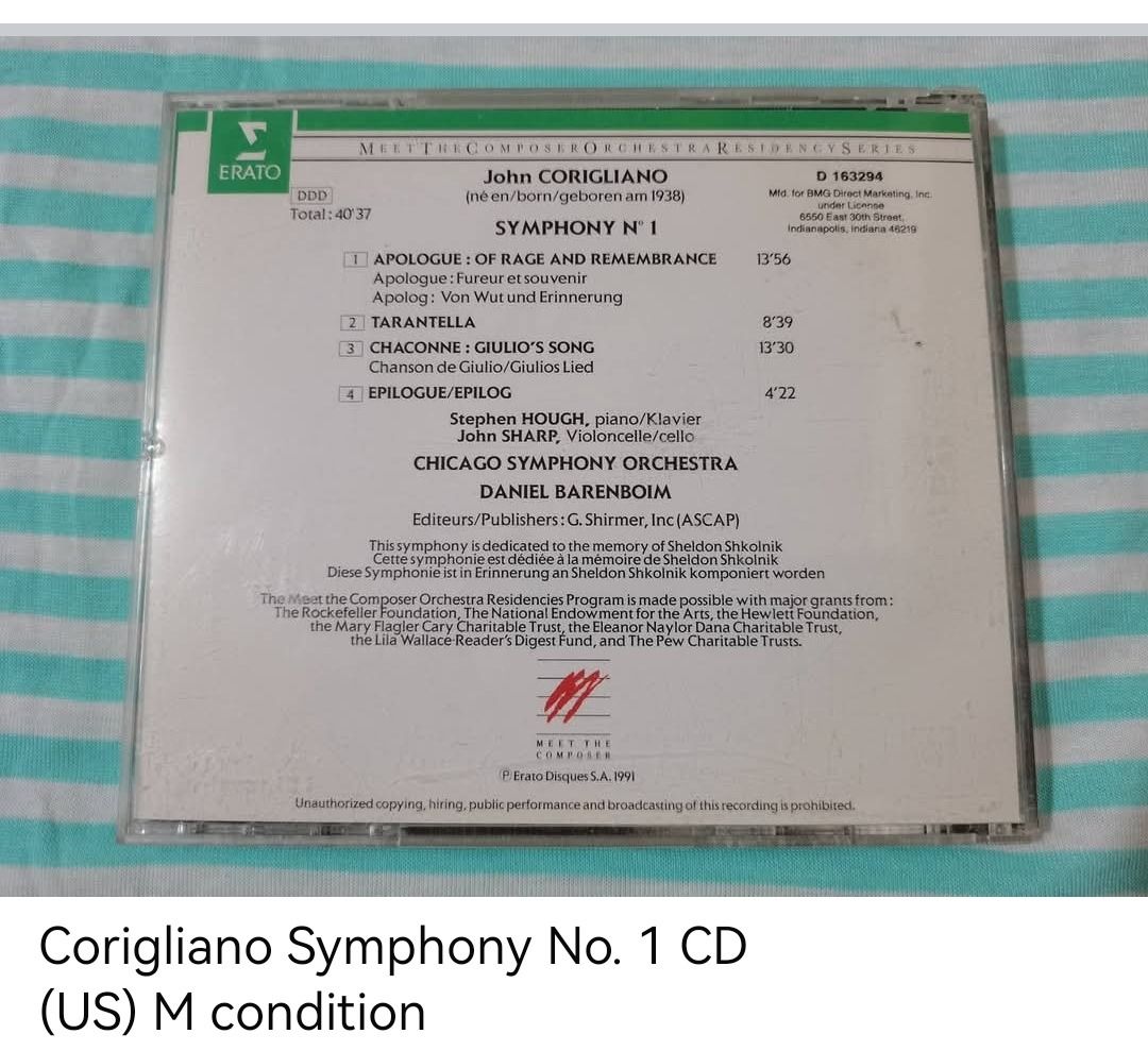 Corigliano Symphony No. 1 CD (unsealed) (Category: CDs & DVDs) located in Dangcagan. Submitted by cd_haven5 (Listing ID 1464796650, Image 2). Description: #FORSALE #FORSALE #FORSALE #Authentic #Legit #Original We only sell original items. All items posted are on hand. Please message me for availability of the item/s because the items are also posted on my other online stores. All items are imported unless stated PH. We also accept Pre-orders. Pay