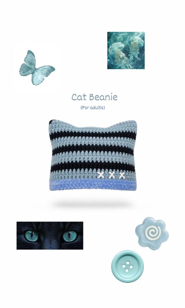 Crochet Cat Beanie y2k style (Category: Beanies) located in Lopez. Submitted by kathnyxx.studio (Listing ID 1464871271, Image 2). Description: 🧶 Crochet Cat Beanie Made with 8ply Yarn (thick) 🎨 Customizable Colors and Designs (you can request a design but add fee) 📦 Ship via J&T.