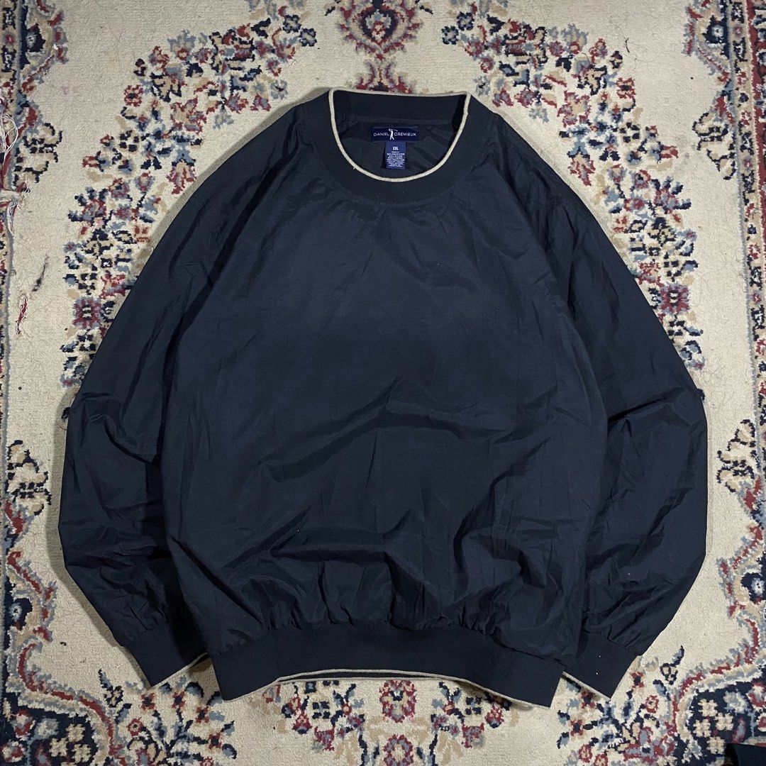 Daniel Cremieux Navy Blue Windbreaker Pullover XXL (Category: Coats, Jackets and Outerwear) located in Manila. Submitted by thrifturfit_star (Listing ID 1464943948, Image 1). Description: - Brand/Model: Daniel Cremieux Windbreaker Pullover - Color: Dark navy blue with contrasting tan stripe detail on collar and hem - Material: Lightweight shell - Size: XXL - Condition: Clean and ready to wear.
