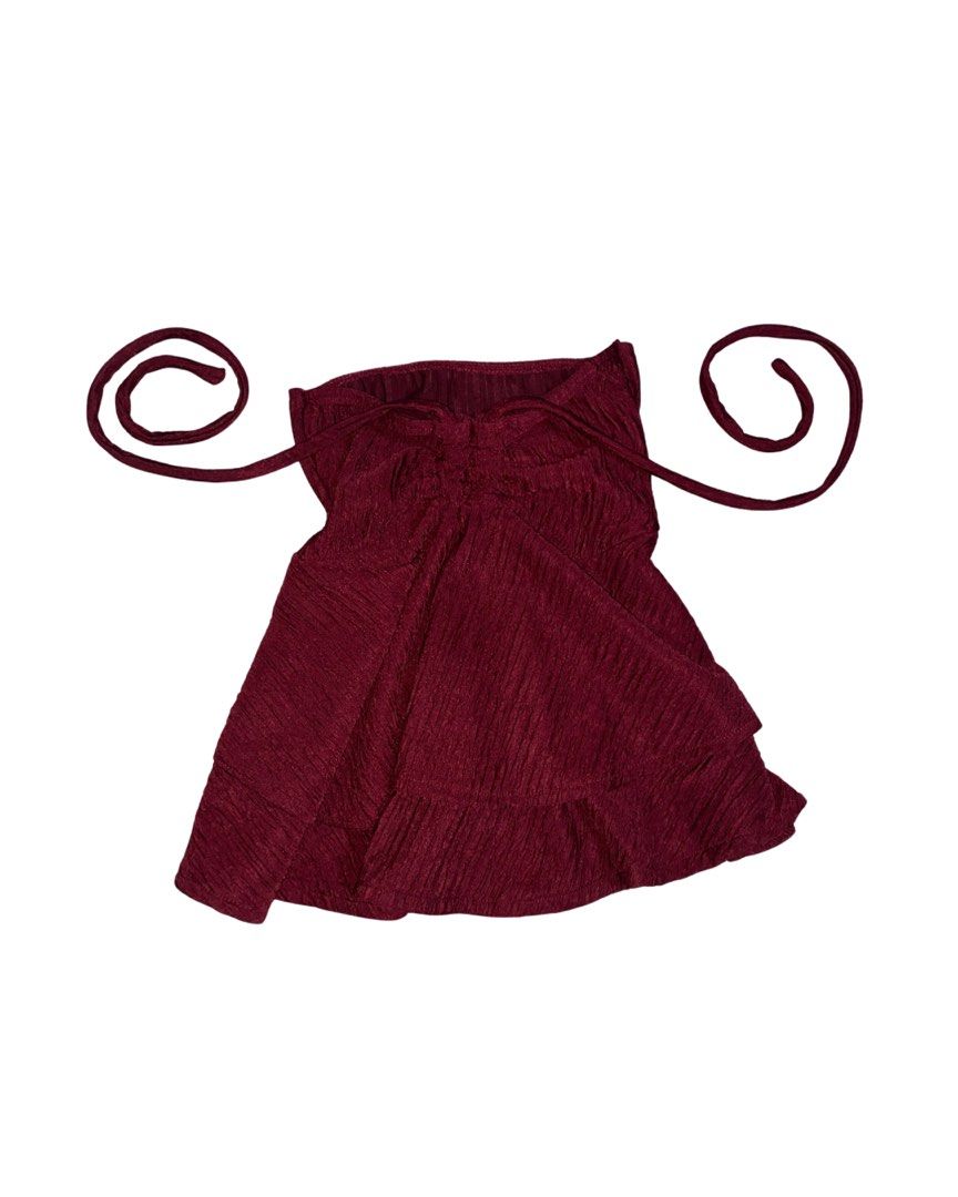 dark red drawstring baby top (Category: Sleeveless) located in Manila. Submitted by rainy.finds (Listing ID 1464806607, Image 1). Description: can fit xs-semi m flaws: none w12.5 l16.5.
