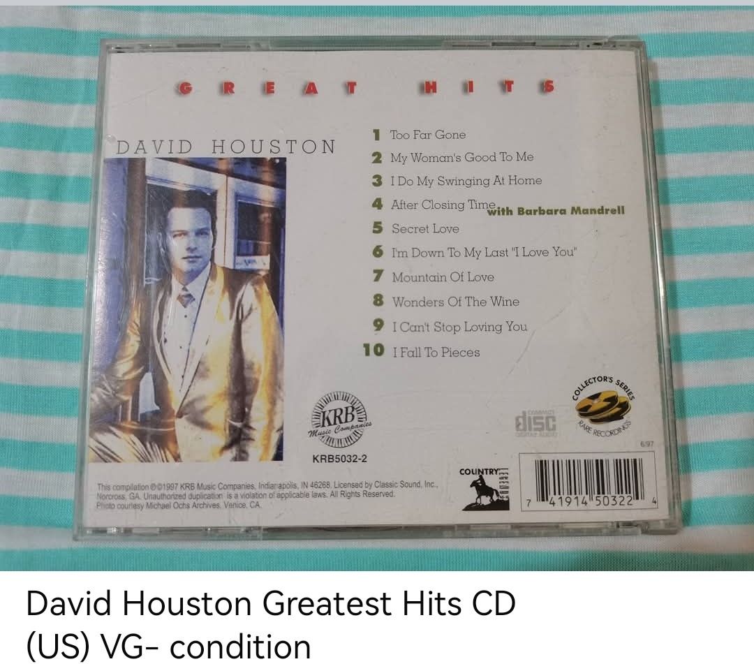 David Houston Greatest Hits CD (unsealed) (Category: CDs & DVDs) located in Dangcagan. Submitted by cd_haven5 (Listing ID 1464812620, Image 2). Description: #FORSALE #FORSALE #FORSALE #Authentic #Legit #Original We only sell original items. All items posted are on hand. Please message me for availability of the item/s because the items are also posted on my other online stores. All items are imported unless stated PH. We also accept Pre-orders. P