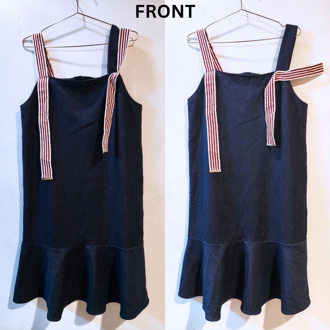 DENIM DRESS (Category: Dresses) located in Quezon City. Submitted by trendyretro (Listing ID 1464873253, Image 2). Description: only worn once looks 💯 brand new color 💯 Large on tag can fit up to XL stretchable zippered back thick soft dark colored denim fabric **One strap is meant to be worn off the shoulder, but you can have it altered by adjusting the hem if you prefer it on the shoulder..