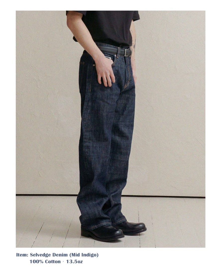 Denmade “Mid Indigo” Wide Selvedge Denim (Category: Jeans) located in Bacolod City. Submitted by moboandmoga (Listing ID 1464848315, Image 1). Description: Denmade “Mid Indigo” Wide Selvedge Denim Size: 32 10/10 Condition! (Sizing info) Waistline: 16 inches Leg op: 9.2” Length: 41.7” •13.5oz •Blue stitch selvedge •Mid Indigo Color.