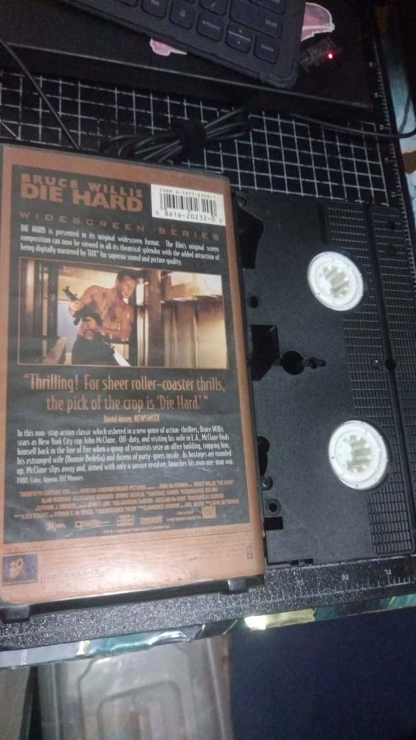 Die Hard Widescreen Edition VHS Bruce Willis (Category: CDs & DVDs) located in Manila. Submitted by pickerjessie (Listing ID 1464902690, Image 2). Description: - Title: Die Hard (Widescreen Series Edition) - Star: Bruce Willis - Format: VHS tape with original plastic case and blue label - Audio/Visual: THX mastered for superior quality - Rating: R - Runtime: 132 minutes - Studio: Twentieth Century Fox Home Entertainment (Catalog # 4102320) - Cond