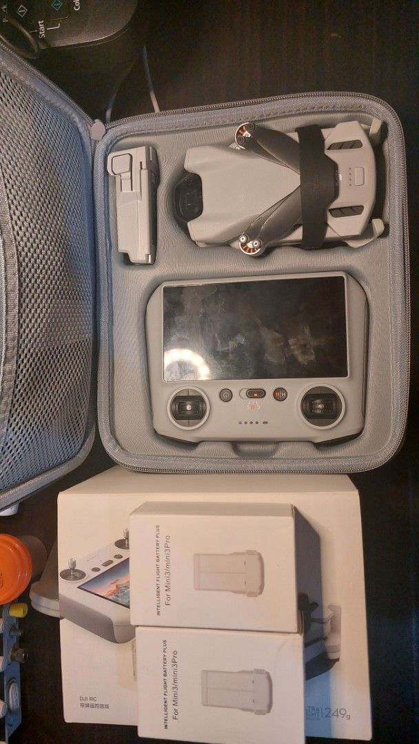 DJI Mini 3 Drone with DJI RC and Accessories (Category: Drones) located in Manila. Submitted by adj0623 (Listing ID 1464775602, Image 2). Description: - Model: DJI Mini 3 drone setup - Controller: DJI RC with built-in screen - Batteries: 1 Original and 2 oem battery plus - Accessories: Grey carrying case that fits everything neatly - Packaging: Original retail box included - Condition: Well-maintained and complete ready-to-fly kit Meet up only, F