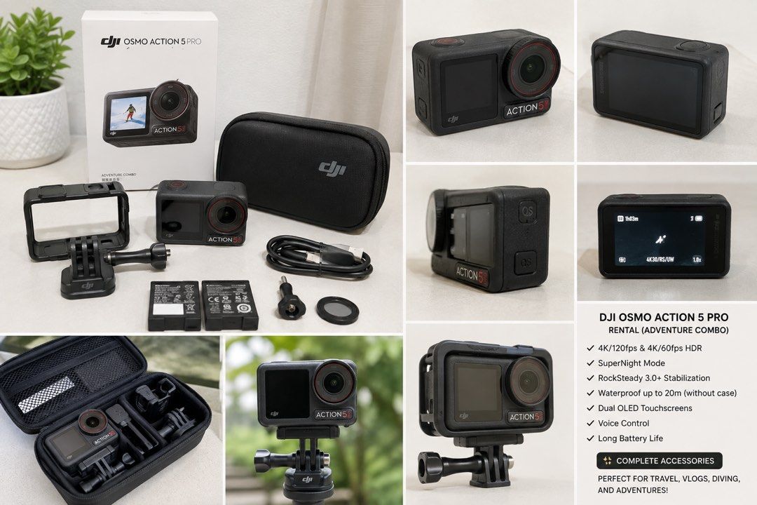FOR RENT!! DJI Osmo Action 5 Pro Adventure Combo (Category: Cameras) located in Manila. Submitted by kessentials6 (Listing ID 1464899681, Image 1). Description: DJI Osmo Action 5 Pro Adventure Combo for Rent | Travel & Vlog Camera 🎥✨ Looking for a camera for your next vacation, beach trip, hiking adventure, or travel vlog? Rent the DJI Osmo Action 5 Pro and capture your adventures with smooth, high-quality footage! 🌊🏝️ ✨ FEATURES: • 4K video r