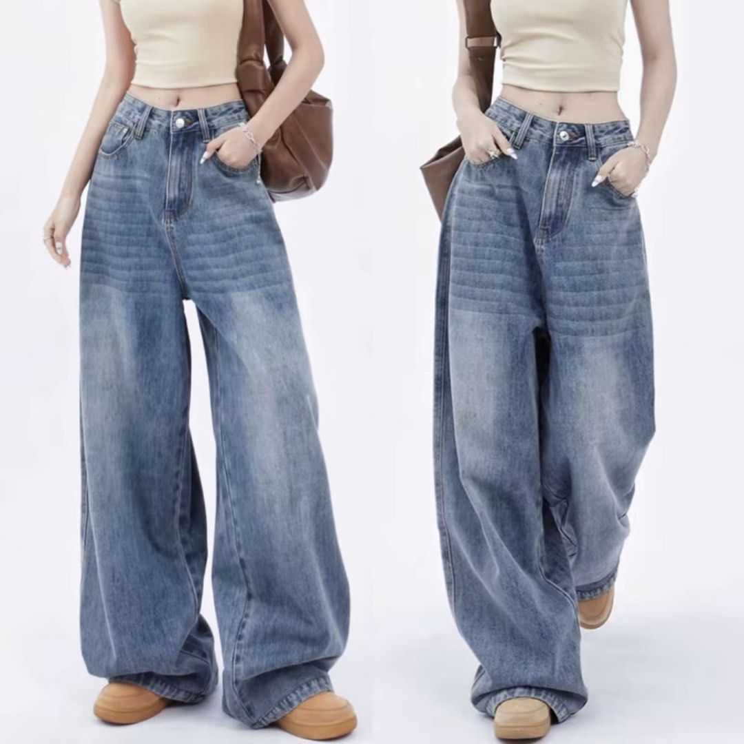 Dlier Denim Vintage Pants (Category: Jeans) located in Lipa City. Submitted by madmaxxene (Listing ID 1464895826, Image 1). Description: - Style: High-waisted, super baggy wide-leg fit - Color/Wash: Denim vintage - Material: Sturdy, durable denim - Features: Classic pockets and button closure - Versatility: Perfect for everyday wear, easy to move in, and great with cropped tops or simple tees - Altered length to fit petite 4’11 to 5 ft girls.