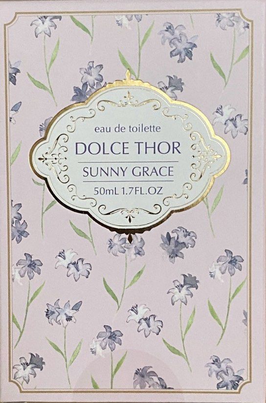 Dolce Thor Sunny Grace Eau de Toilette 50ml (Category: Fragrance & Deodorants) located in Pasig City. Submitted by nakamuraka (Listing ID 1464826859, Image 1). Description: - Brand: Dolce Thor Sunny Grace - Type: Eau de Toilette (EDT) - Size: 50ml - Condition: Brand new, never opened, and still sealed in original box - Packaging: Floral design in light purple and white with Japanese text on the back - Scent Profile: Fresh, clean, and great for ev