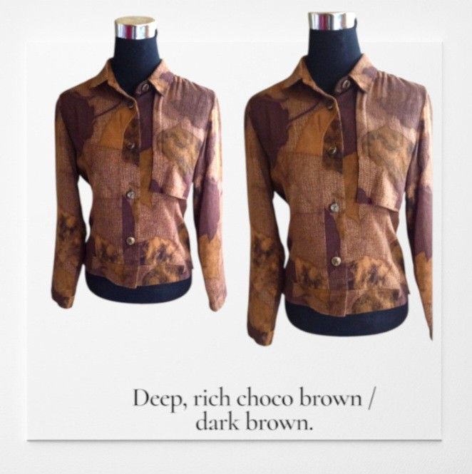 Donne Droit Vintage Abstract Brown Poly-Wool Button Down Jacket - Medium (Category: Coats, Jackets and Outerwear) located in Bacoor. Submitted by aithriftcloset (Listing ID 1464817899, Image 2). Description: Code: Let's Shade Them Brown 📢"Please refer to the first photo for the most accurate depiction of the jacket's true color, as lighting may vary in other shots." 🏆👌Donne Droit Vintage Abstract Brown Poly-Wool Button Down Jacket - Medium ✨️D