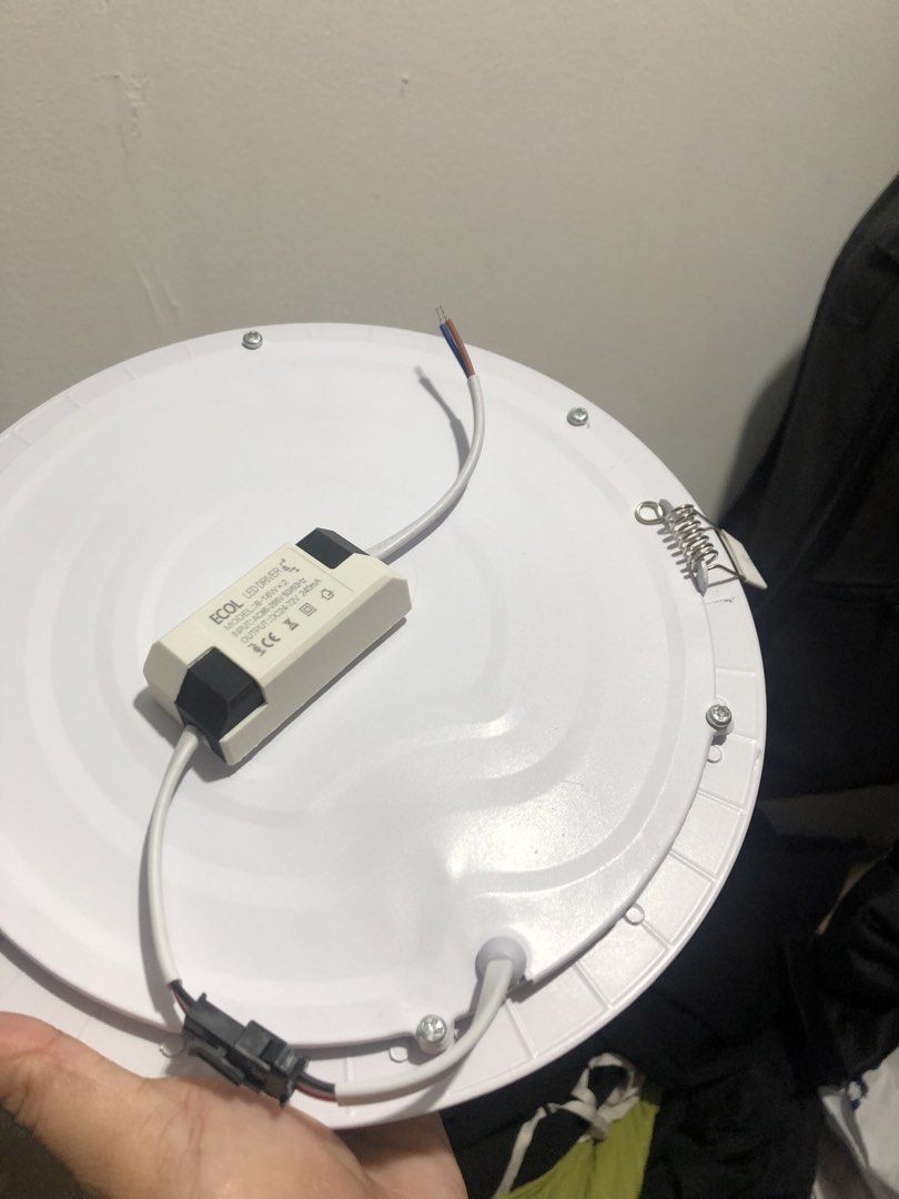 Ecol LED Panel Light Round Recessed Downlight 18w (Category: Lighting) located in Las Pinas. Submitted by calliahscorner (Listing ID 1464814545, Image 2). Description: Take all 4panels -18w each - Model: E-8-18W-2 (18W Round LED Panel Light) - Voltage: Input AC85-265V / Output DC24-72V - Design: Slim white metal casing with frosted diffuser lens - Features: Energy-saving, high brightness output - Inclusions: LED driver box, mounting spring clips,
