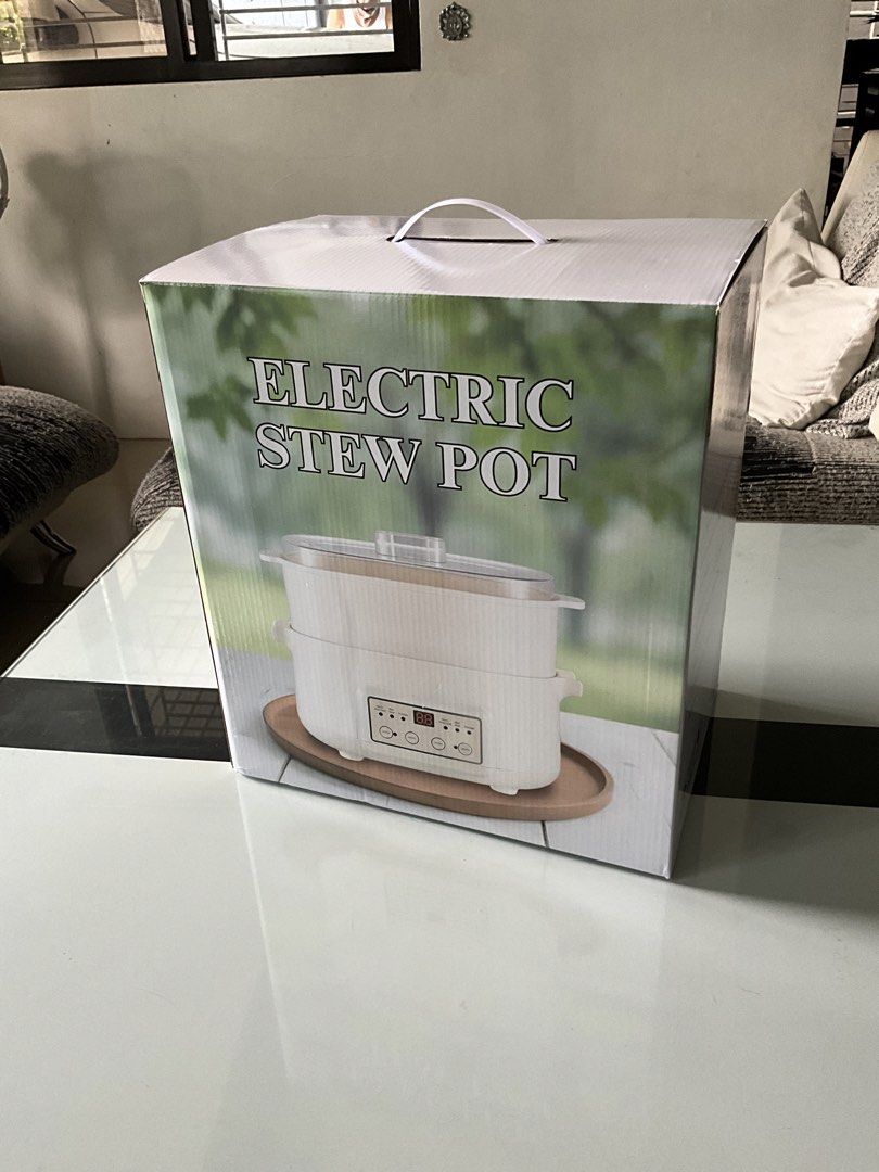 Electric Stew Pot Liquid Heater with Digital Display (Category: Cookers) located in Mabalacat. Submitted by justineear76731 (Listing ID 1464798017, Image 3). Description: - Clean white electric stew pot with easy-to-use digital control panel - Multi-function settings: steam, bird's nest, soup, porridge, fast stew, nutrition soup, and dessert - Handy preset, time adjustment, and keep warm functions - Includes glass lid, instruction manual, and ori
