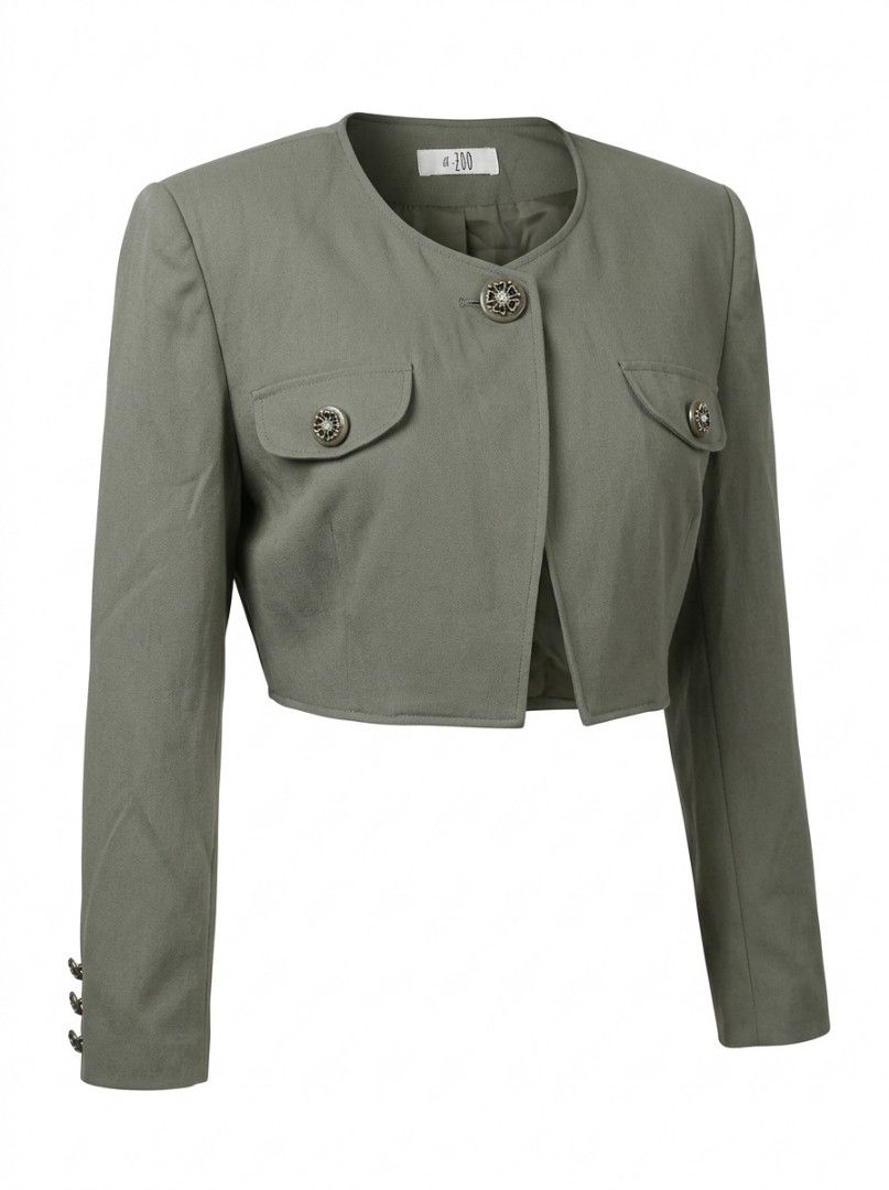 Elegant Single Button A-Zoo Army Green Crop Blazer Jacket - Large (Category: Coats, Jackets and Outerwear) located in Bacoor. Submitted by aithriftcloset (Listing ID 1464770868, Image 2). Description: Code: Simple Yet Elegant 🏆👌Elegant Single Button A-Zoo Army Green Crop Blazer Jacket - Large 📢NOTE: Minimal sign of usage see last photo( minor runs but unnoticeable when worn) ✨️Description Elevate your wardrobe with this stylish and sophisticat