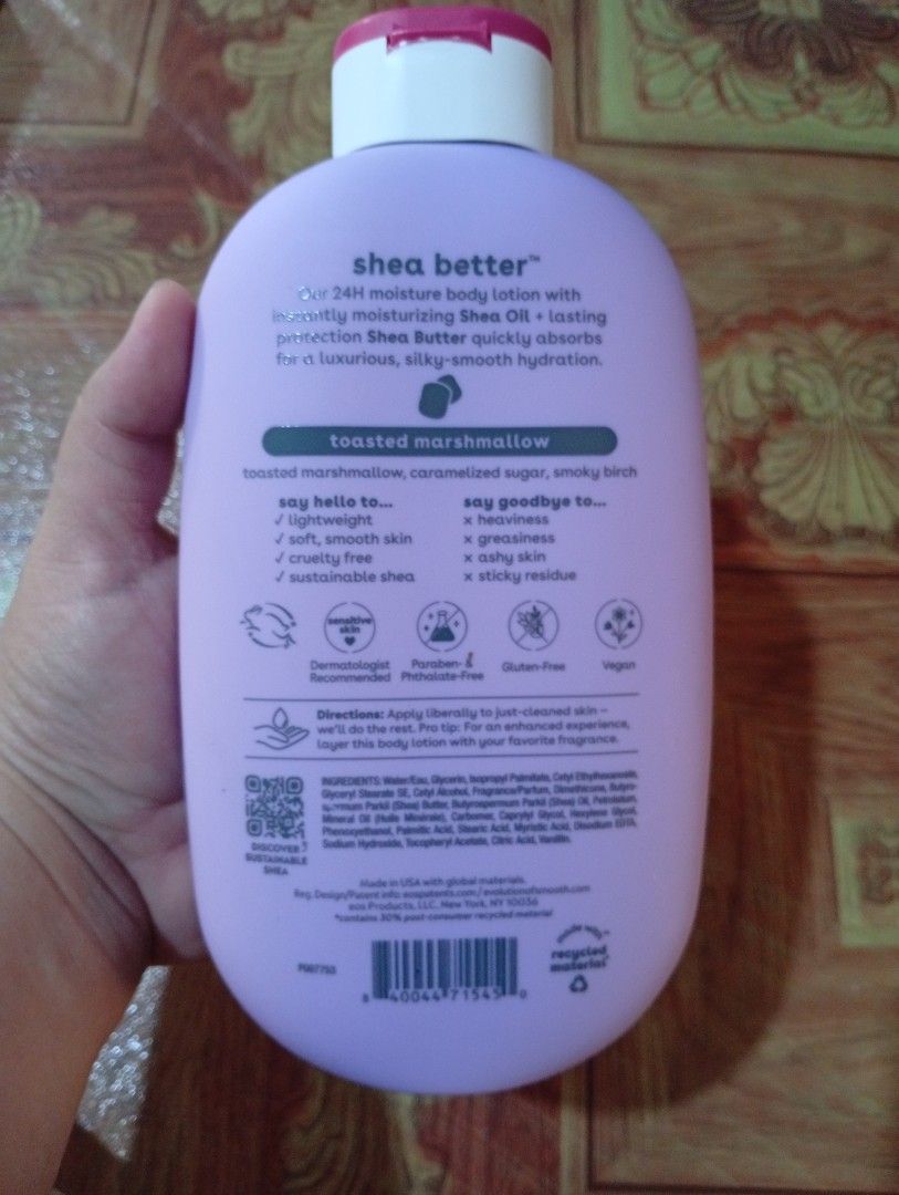 EOS toasted marshmallow body lotion (Category: Body Care) located in Quezon City. Submitted by purple_haven (Listing ID 1459938438, Image 2). Description: authentic eos toasted marshmallow body lotion 473ml onhand used a few times lang.