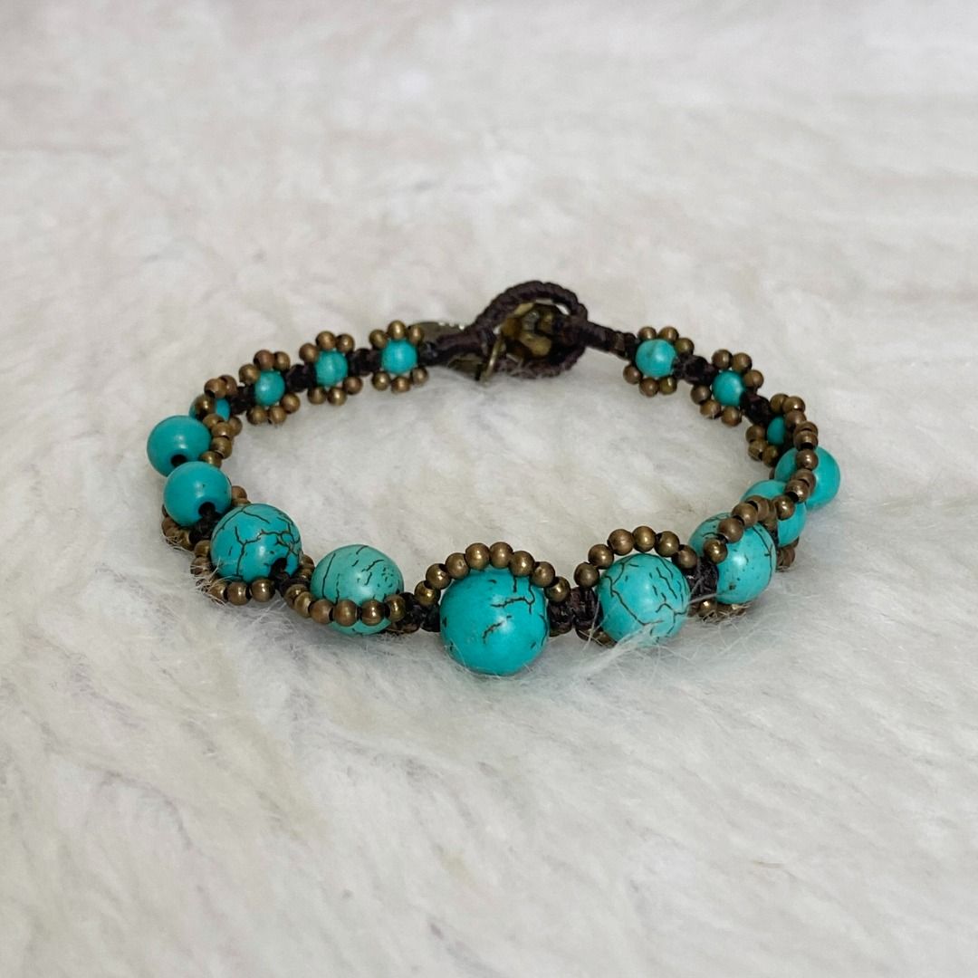 Epoca Handcrafted Boho Turquoise Beads Brass Bracelet (Category: Bracelets) located in Cebu City. Submitted by posh_avenue888 (Listing ID 1464936392, Image 3). Description: In very good condition. From Japan. 7.5 inches. 100% authentic!!!.