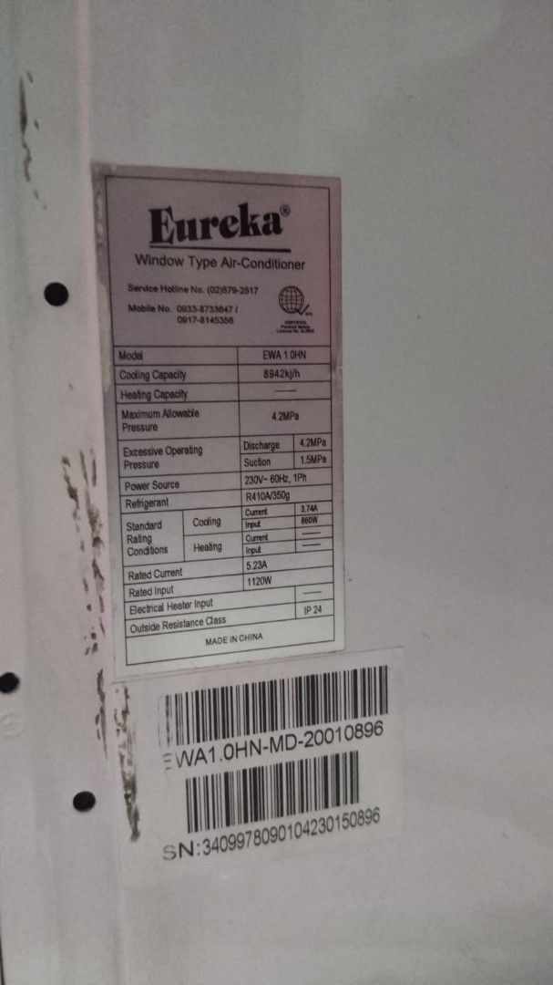 Eureka Window Type Air-Conditioner EWA 1.0HN (Category: Air Conditioning and Heating) located in Caloocan City. Submitted by aceaceyye (Listing ID 1464936528, Image 2). Description: Eureka aircon 1HP Lightly used and Working well No warranty Location: Montalban, Rizal.
