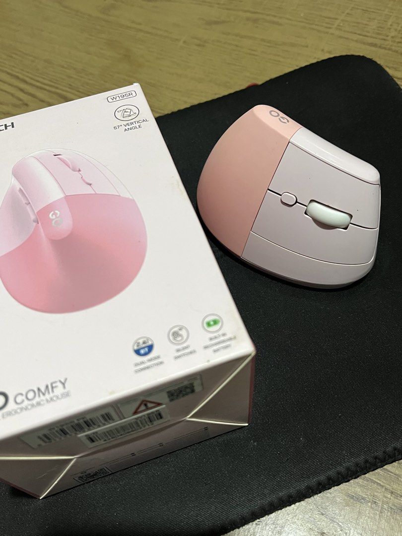 Fantech GO Comfy Vertical Ergonomic Mouse W195R Pink (Category: Mouse & Mousepads) located in Caloocan City. Submitted by dannej19 (Listing ID 1464900807, Image 1). Description: - Model: Fantech Go Comfy Ergonomic Mouse (Pink) - Condition: Like new with original retail box - Ergonomics: 57-degree vertical angle designed to reduce wrist strain - Connectivity: Dual-mode (Bluetooth and 2.4G wireless) - Features: Silent switches for quiet clicking an