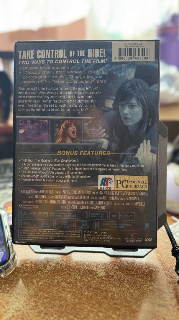 Final Destination 3 2-Disc Thrill Ride Edition DVD (Category: CDs & DVDs) located in Cavite. Submitted by h0tpandesal (Listing ID 1464945643, Image 2). Description: Final Destination 3 2-Disc Fullscreen DVD - region 3 - guaranteed working - original - includes original theatrical version & choose their fate interactive version Payment: Gcash, GoTyme, Maribank Shipping: Gogoxpress, J&T, Lalamove.