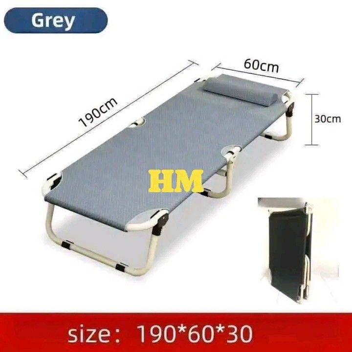 Foldable Camping Bed Office Nap Bed Grey 190x60x30cm (Category: Bed Frames & Mattresses) located in Manila. Submitted by wisecat_f7c143 (Listing ID 1464968478, Image 1). Description: AVAILABLE!!! Foldable Camping Bed Office Nap Bed Grey 190x60x30cm PM ME COD VIA LALAMOVE.