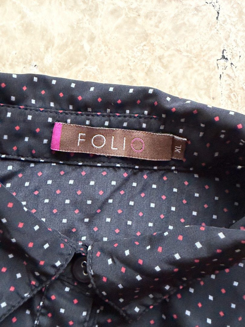 Folio Black Polkadot Longsleeve Blouse (Category: Longsleeves) located in Quezon City. Submitted by tidyup.lara (Listing ID 1464863686, Image 3). Description: Size XL Shoulder 15” Bust 37” Waist 36” Length 26” Condition 8/10: used but in good condition .