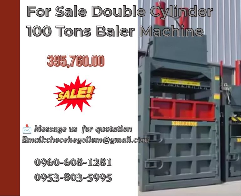 For Sale Double Cylinder 100 Tons Baler Machine (Category: Construction Tools & Equipment) located in Caloocan City. Submitted by liezelmonl80299 (Listing ID 1464781146, Image 1). Description: ●ELECTRIC MACHINE: 18.5KW ●OIL CYLINDER: 180*2 ●OIL PUMP: 563 ●OVERALL DIMENSION: 1600*2150*3100 ●PACKING SIZE: 1200*800*1000 .