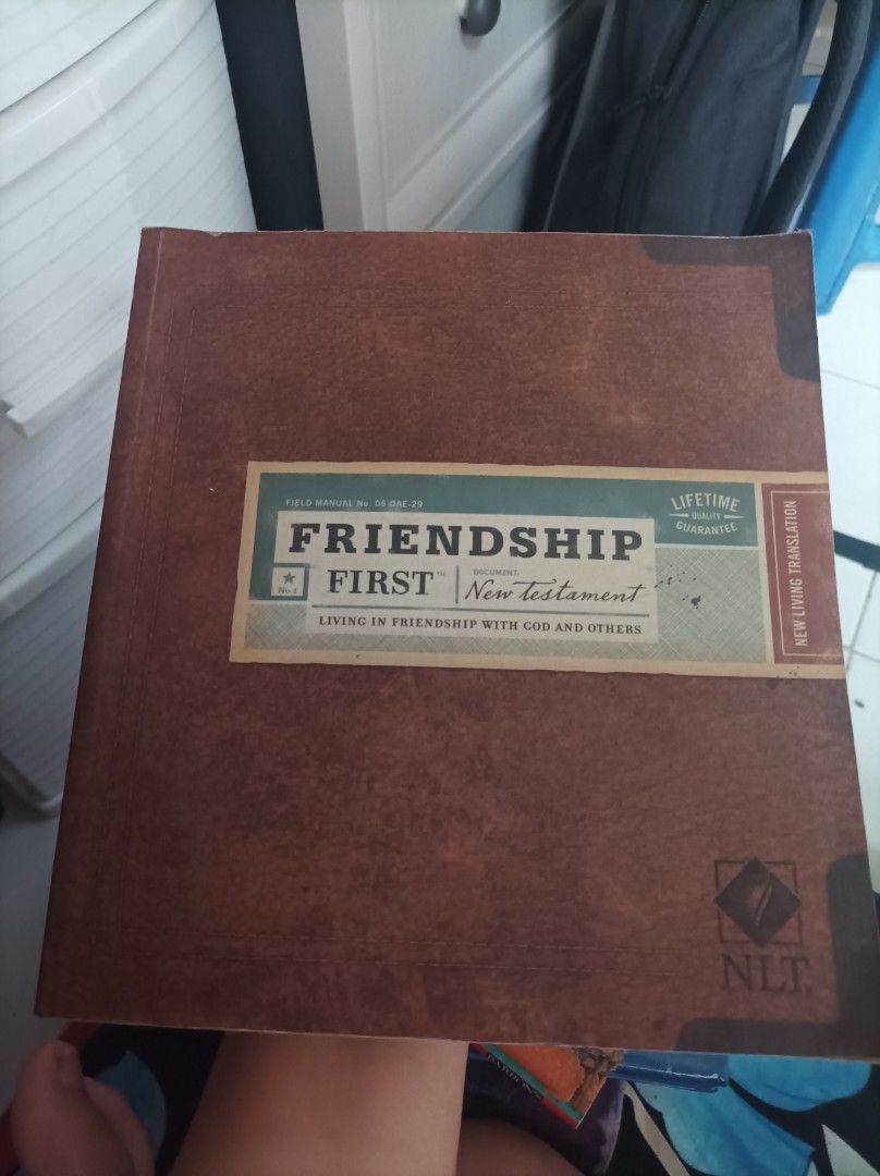Friendship First NLT New Testament Bible (Category: Religion Books) located in Manila. Submitted by lancastore (Listing ID 1464783988, Image 1). Description: READ FIRST!! MODE OF PAYMENT: BDO, GCash, MAYA, MetroBank, BPI, MariBank DELIVERY SCHEME: Lalamove/Grab, GGX DELIVERY SCHEDULE: Saturdays only Note: Inquiries will be attended to during Mondays to Thursdays 8PM onwards. Items are in AS IS condition. Please manage expectations. PRICES ARE FIN