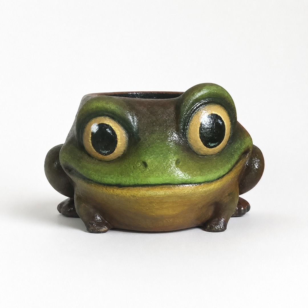 Frog on a Lily Pad Hand Painted Concrete Planter (Category: Pots & Planters) located in Meycauayan. Submitted by muddtree201855 (Listing ID 1464825978, Image 3). Description: Bring a touch of whimsy to your home or garden with this adorable frog-shaped planter. Made from durable concrete and carefully hand-painted with earthy tones, this unique planter features a cheerful frog design perched on a matching lily pad catch plate. Perfect for succule