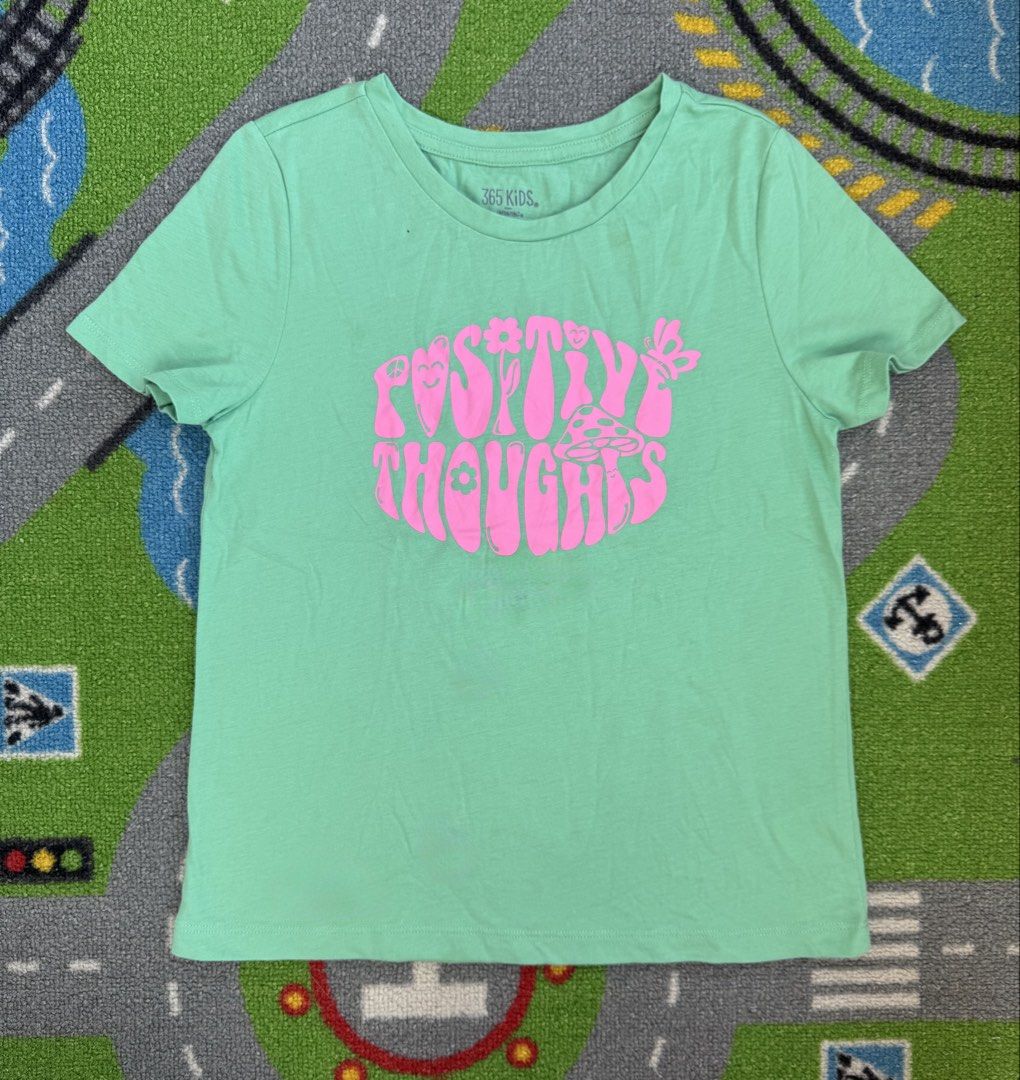 Garanimals Shirt (Category: Babies & Kids Fashion) located in Rizal. Submitted by preloovved (Listing ID 1464882842, Image 1). Description: Garanimals mint green shirt for girls size 10 years old. Features a pink 'Positive Thoughts' graphic. Made of soft cotton, great everyday wear. Mint green 365 Kids t-shirt with a ‘Positive Thoughts’ graphic. Features a crew neck and short sleeves. Preloved, 10yo Meet-up only in GB1 San Mateo, Rizal Shipping f