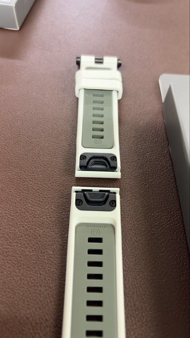 Garmin 22mm watch straps (Category: Wearables & Smart Watches) located in Quezon City. Submitted by tonski1019 (Listing ID 1464783448, Image 3). Description: Authentic Garmin watch straps for sale Both 22mm Both used but almost brand new No issues Bought from Amazon Check Garmin website for watch compatibility ✅ Ultrafit Nylon strap Moss Model number 010-13306-14 Php 2,500 ✅ Quickfit 22 watch band Fog Gray Model number 010-13280-08 Php 2,800 Get 