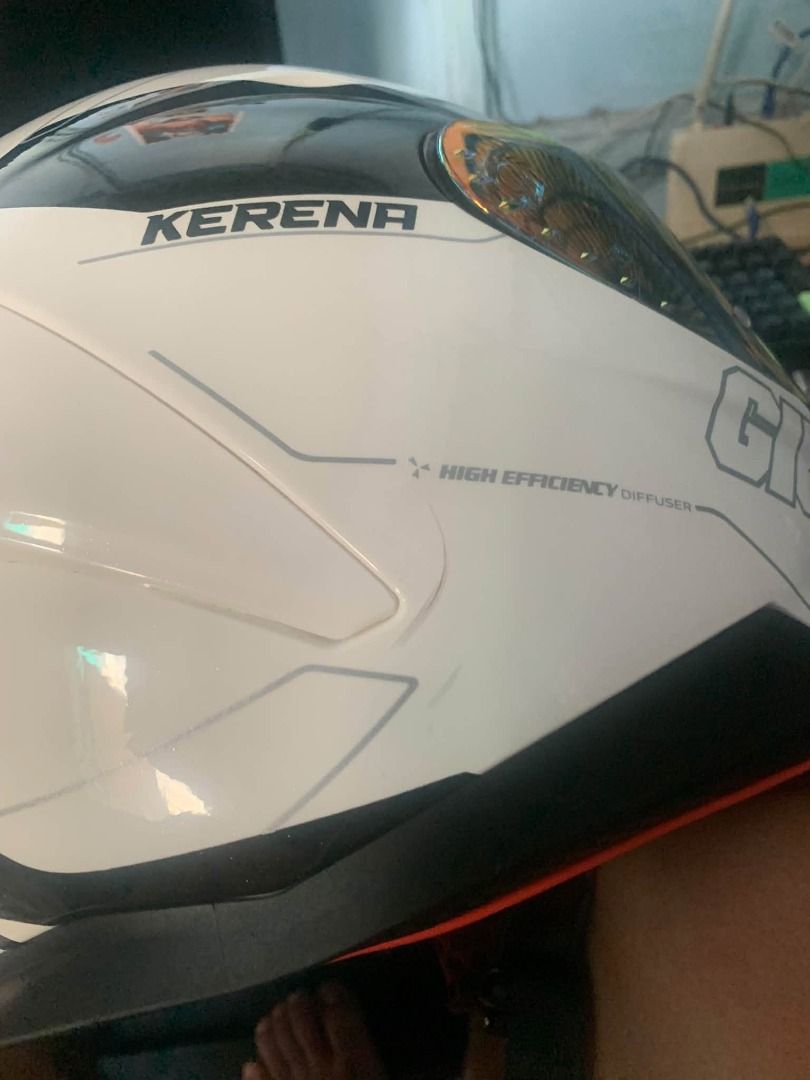 GILLE KARENA GLOSSY WHITE (Category: Helmets and other Riding Gears) located in Caloocan City. Submitted by reaganpelo26106 (Listing ID 1464841548, Image 2). Description: Gille Karena Helmet (Glossy White) - Size LARGE Price: ₱2,500 still negotiable Condition: Used - Good Description: 🏍️ FOR SALE: Gille Karena Helmet 📌 Glossy White, Size Large 📌 Used for only 1 month 📌 A few minor dents from being kept in the office (see photos) 💰 ₱2,500 sti