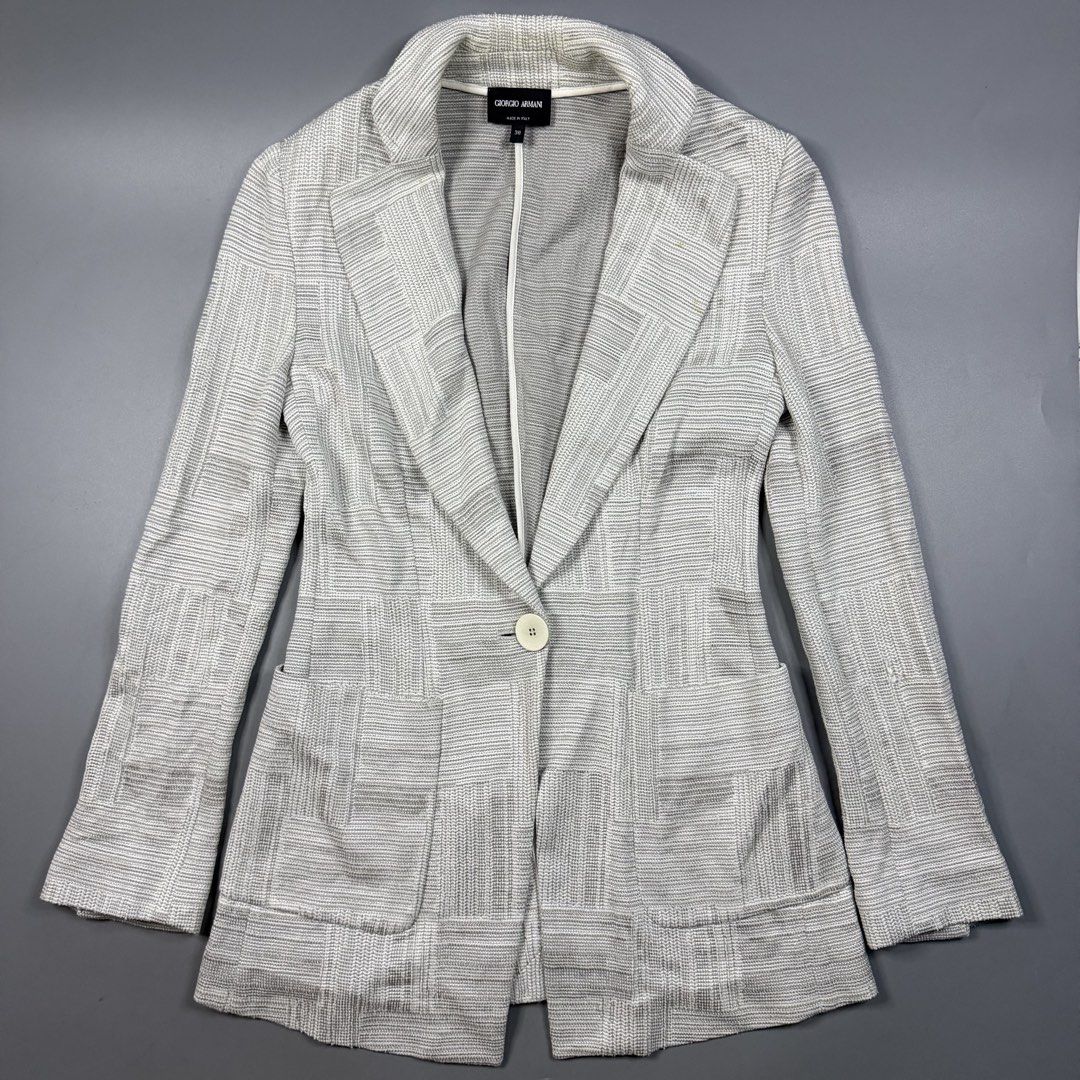 Giorgio Armani - Blazer Jacquard Satin Blazer (Category: Luxury Apparel) located in Paranaque City. Submitted by millennial_goodz (Listing ID 1464902341, Image 1). Description: WTS Giorgio Armani - Blazer Jacquard Satin Blazer Size 38 Dimensions: 16" / 28" Washable stain only P2,000 only DM.