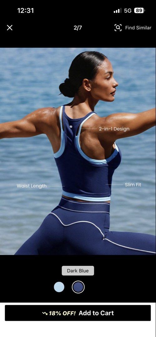 Glowmode 2-in-1 design Ribbed Active Tank Top Dark Blue (Category: Sleeveless) located in Pasig City. Submitted by jnzmrq1003 (Listing ID 1464804907, Image 2). Description: - Brand/Model: Glowmode Active Tank Top - Color: Dark blue with light blue contrast straps - Design: 2-in-1 design with a slim, waist-length fit - Material: Luxe PimaSoft ribbed fabric (extra-long cotton fibers for a super soft feel) - Features: Naturally breathable, 4-way str