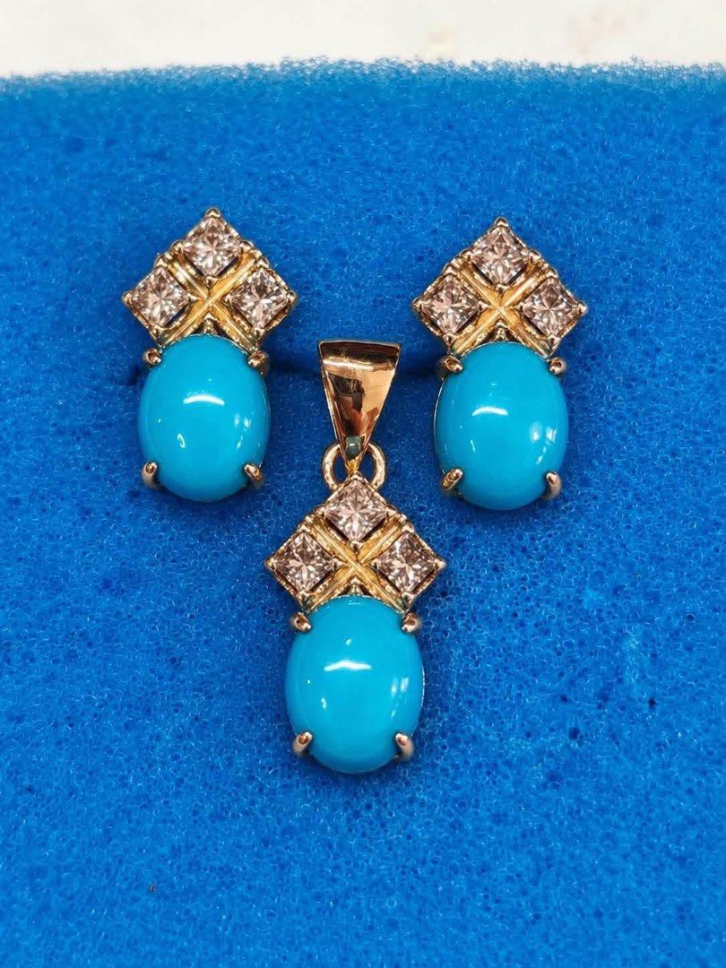 Gold/Diamond/Turquiose (Category: Luxury Accessories) located in Manila. Submitted by chloe_luxuries (Listing ID 1464901467, Image 3). Description: Earings and Pendant set 18Karat 7 grams Gold Setting Approx 1.2cts Turquoise each Approx 1.80cts Princess Cut Dia total Pm for those interested .