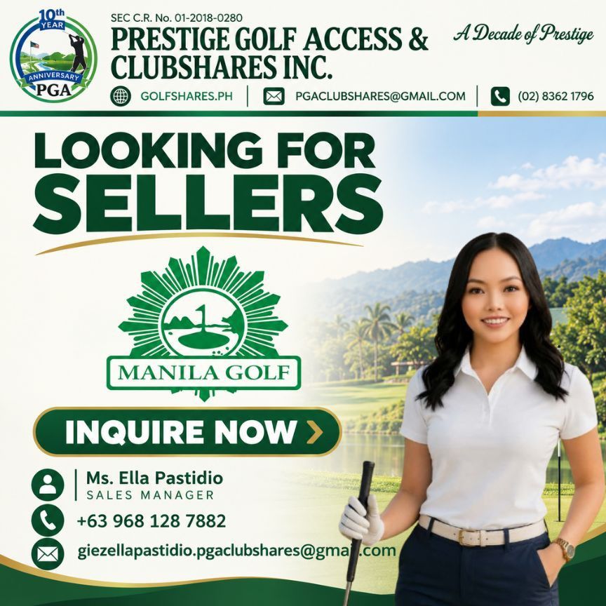 Golf Membership ⛳ (Category: Golf) located in Manila. Submitted by giezellamp (Listing ID 1464775778, Image 1). Description: ⛳ Looking for sellers of golf and country club shares! Thinking of selling your membership? Let us help you find the right buyer and make the process smooth and hassle-free. We are currently looking for available shares from: 🏌️ Manila Golf 🐎 Manila Polo Club ⛳ Canlubang Golf & Country Club 🌴 Anvaya Cove Golf & Sports Cl