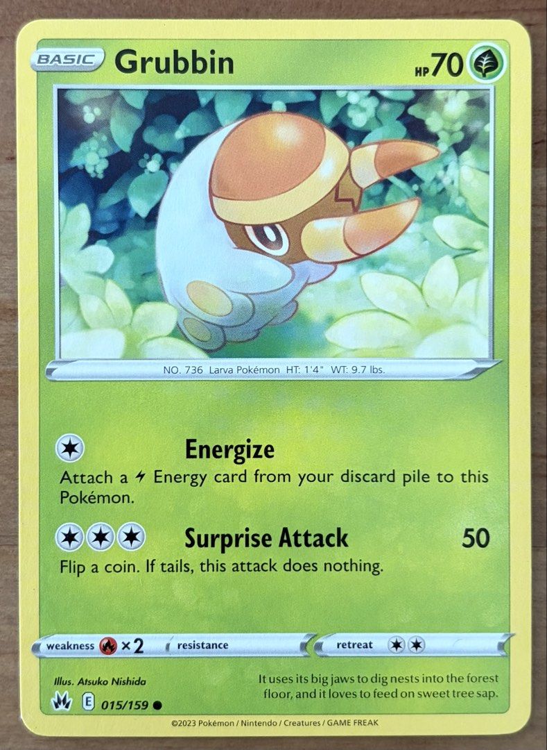 Grubbin | Pokemon Cards ~ Crown Zenith (Category: Raw Singles) located in Makati City. Submitted by cardlab (Listing ID 1464964290, Image 1). Description: Items are 💯 authentic/original/legit. About The Card: •Language: EN • Number: 015/159 • Common • Normal FOR: • Cards ₱99 and below with Card Sleeves • Cards ₱100 and up with Card Sleeves and Used Toploader • ₱10 for Bnew Tops Packaging (If Shipping): ✔️ Plastic cover ✔️ Cardboard ✔️ Bubble wra