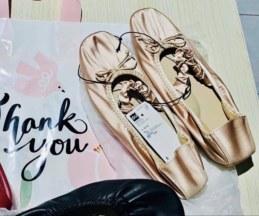 GU Ballerina flats beige (Category: Flats & Sandals) located in Calamba. Submitted by clnyvn (Listing ID 1464872020, Image 3). Description: RFS: Di kasya sakin 😭 All the way from Japan Small 22.5 - Color: Neutral nude with a soft, slight sheen - Design: Rounded toe, slip-on style with a cute decorative bow - Fit: Elastic strap across the top for a secure and comfortable fit - Comfort: Soft material ideal for daily walking - Sole: Durable rubber 