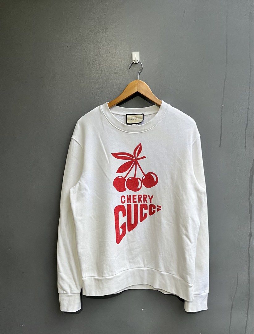 Gucci Cherry Print Sweatshirt (Category: Longsleeves) located in Balamban. Submitted by just_findss (Listing ID 1464883708, Image 1). Description: Gucci Cherry Print Sweatshirt Very Excellent Condition L on tag Dimes 23W / 29L Color Rate 9.5/10 NO ISSUE .