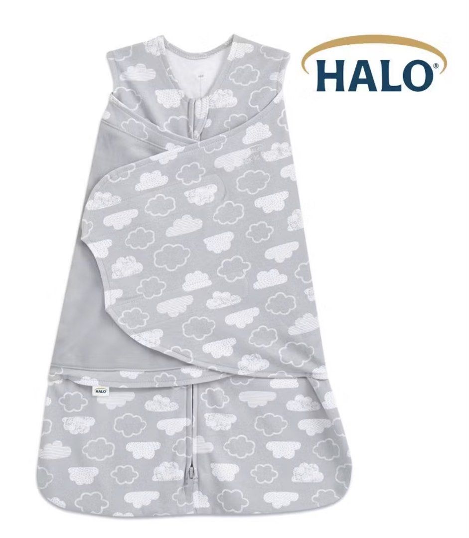 HALO SleepSack Swaddle Grey Cloud Print Newborn (Category: Babies & Kids Fashion) located in Quezon City. Submitted by nicole2314 (Listing ID 1464778922, Image 1). Description: - Brand: HALO SleepSack Swaddle - Design: Cute white clouds on grey background - Size: NB / 0-3 Months - Material: 100% soft, breathable cotton - Features: Adjustable wrap wings for arms-in or arms-out sleeping, and an inverted zipper for hassle-free diaper changes - Condi