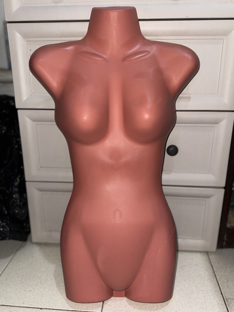 Hang type mannequin - skin tone (Category: Blouses) located in Makati City. Submitted by awesome.yan (Listing ID 1464865013, Image 1). Description: HONEST ISSUE: with crack (photos posted) - Color/Style: skin tone hollow back female mannequin torso - Material: Lightweight plastic construction - Feature: Includes a hanging hook attached to the back - Condition: Noticeable crack near the bottom hip area, neatly reinforced with tape - Best For: Prod