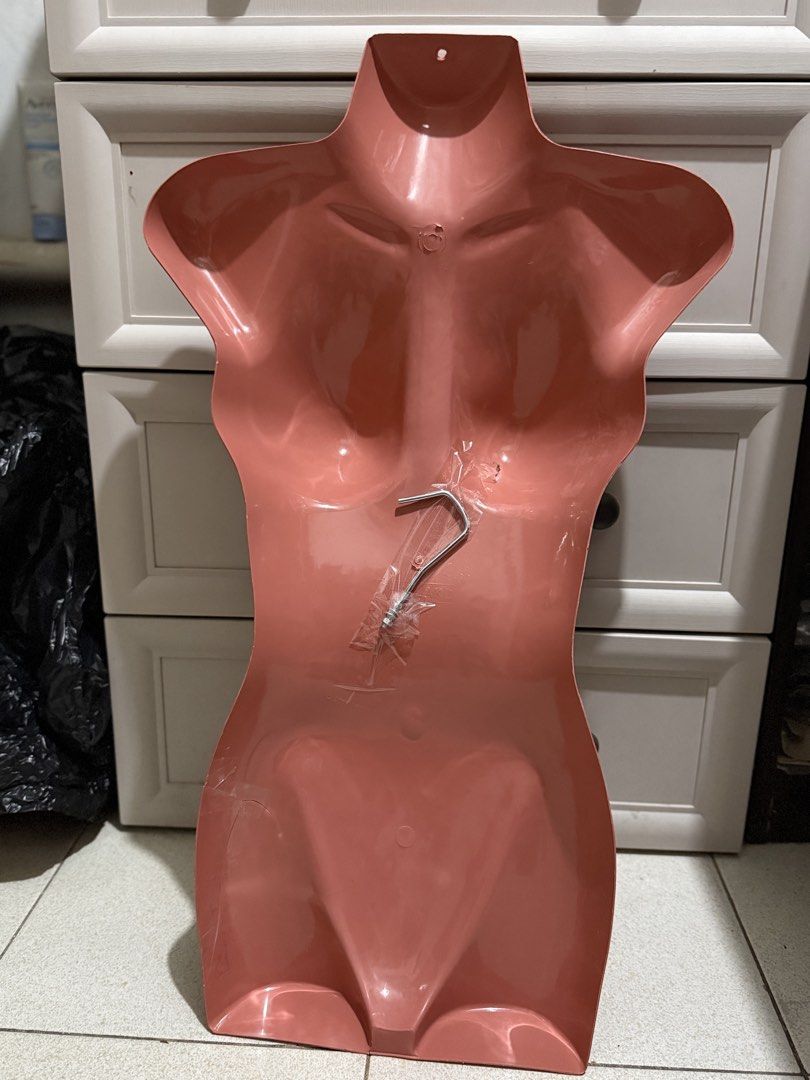 Hang type mannequin - skin tone (Category: Blouses) located in Makati City. Submitted by awesome.yan (Listing ID 1464865013, Image 2). Description: HONEST ISSUE: with crack (photos posted) - Color/Style: skin tone hollow back female mannequin torso - Material: Lightweight plastic construction - Feature: Includes a hanging hook attached to the back - Condition: Noticeable crack near the bottom hip area, neatly reinforced with tape - Best For: Prod