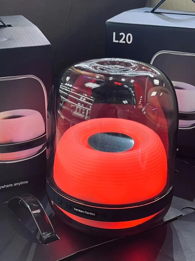 Harman Kardon L20 Transparent Wireless Bluetooth Speaker (Category: Soundbars, Speakers & Amplifiers) located in Malabon City. Submitted by noblestar.dd62c6 (Listing ID 1464777575, Image 2). Description: - Model: Harman Kardon L20 transparent wireless bluetooth speaker - Condition: Fully functional, tested, and working (comes with original retail box) - Lighting: Built-in multi-color LED ambient lights shifting through red, blue, yellow, and purp