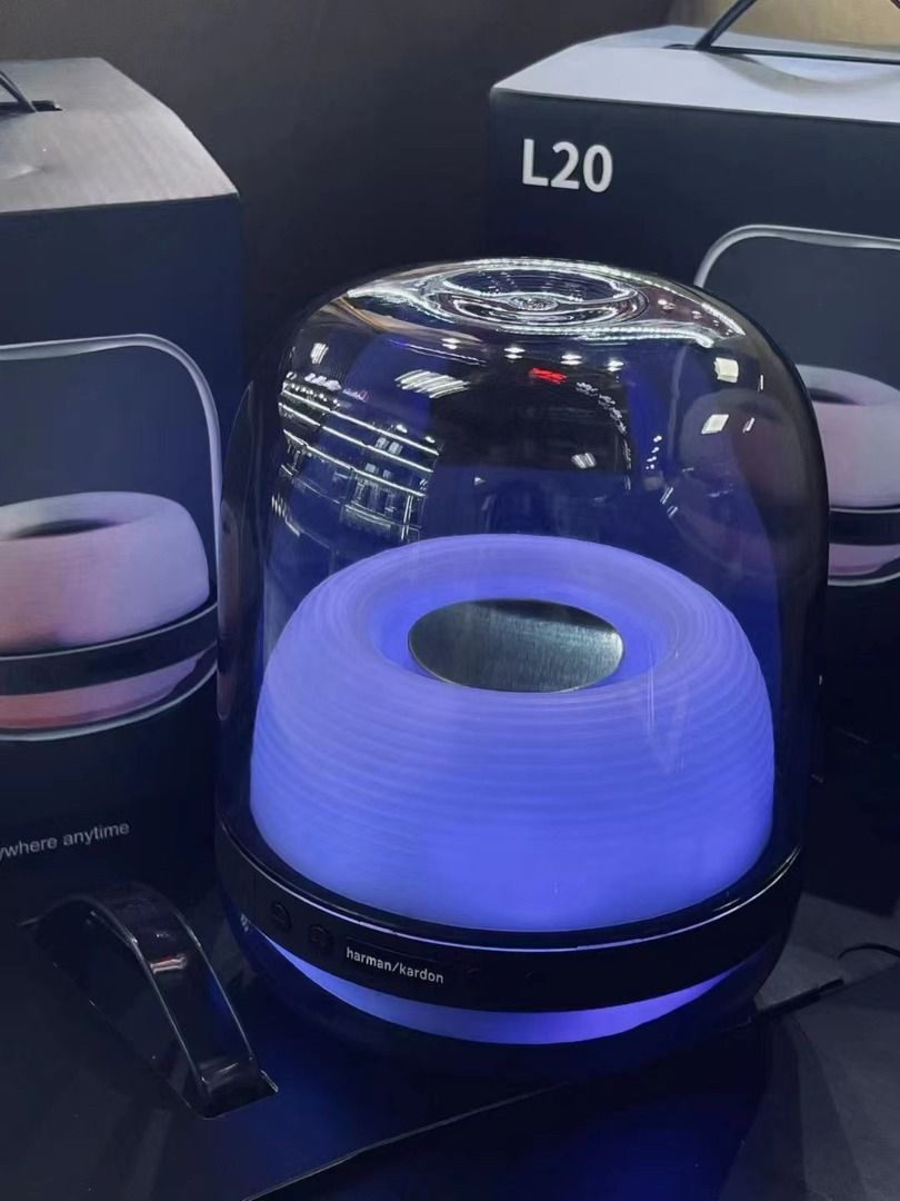 Harman Kardon L20 Transparent Wireless Bluetooth Speaker (Category: Soundbars, Speakers & Amplifiers) located in Malabon City. Submitted by noblestar.dd62c6 (Listing ID 1464777575, Image 3). Description: - Model: Harman Kardon L20 transparent wireless bluetooth speaker - Condition: Fully functional, tested, and working (comes with original retail box) - Lighting: Built-in multi-color LED ambient lights shifting through red, blue, yellow, and purp