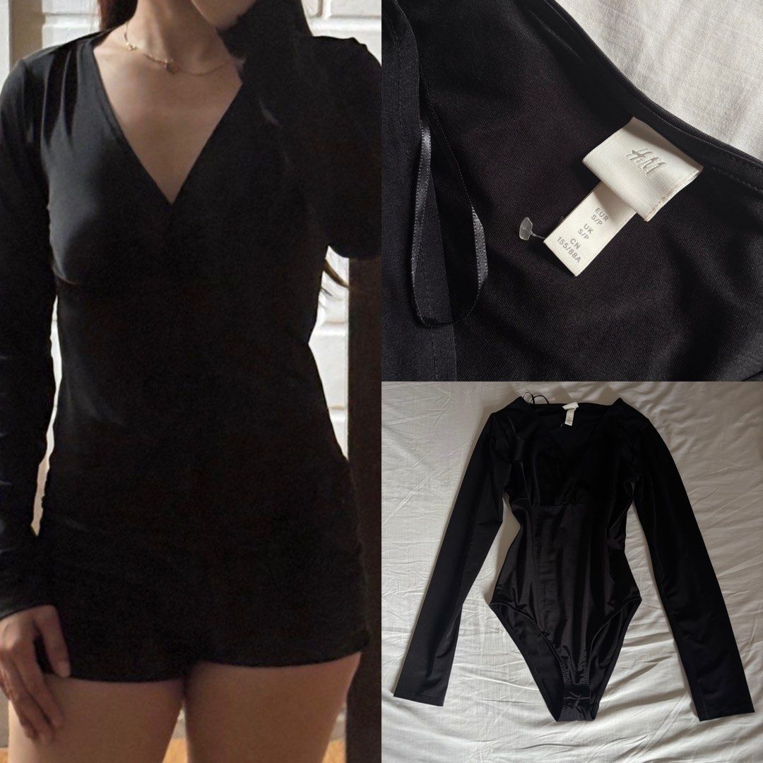 H&M Black Silk Wrapover Bodysuit (Category: Longsleeves) located in Binan City. Submitted by mypreloved_haul (Listing ID 1464626854, Image 2). Description: LAST PRICE POSTED! FOR SURE BUYERS ONLY.